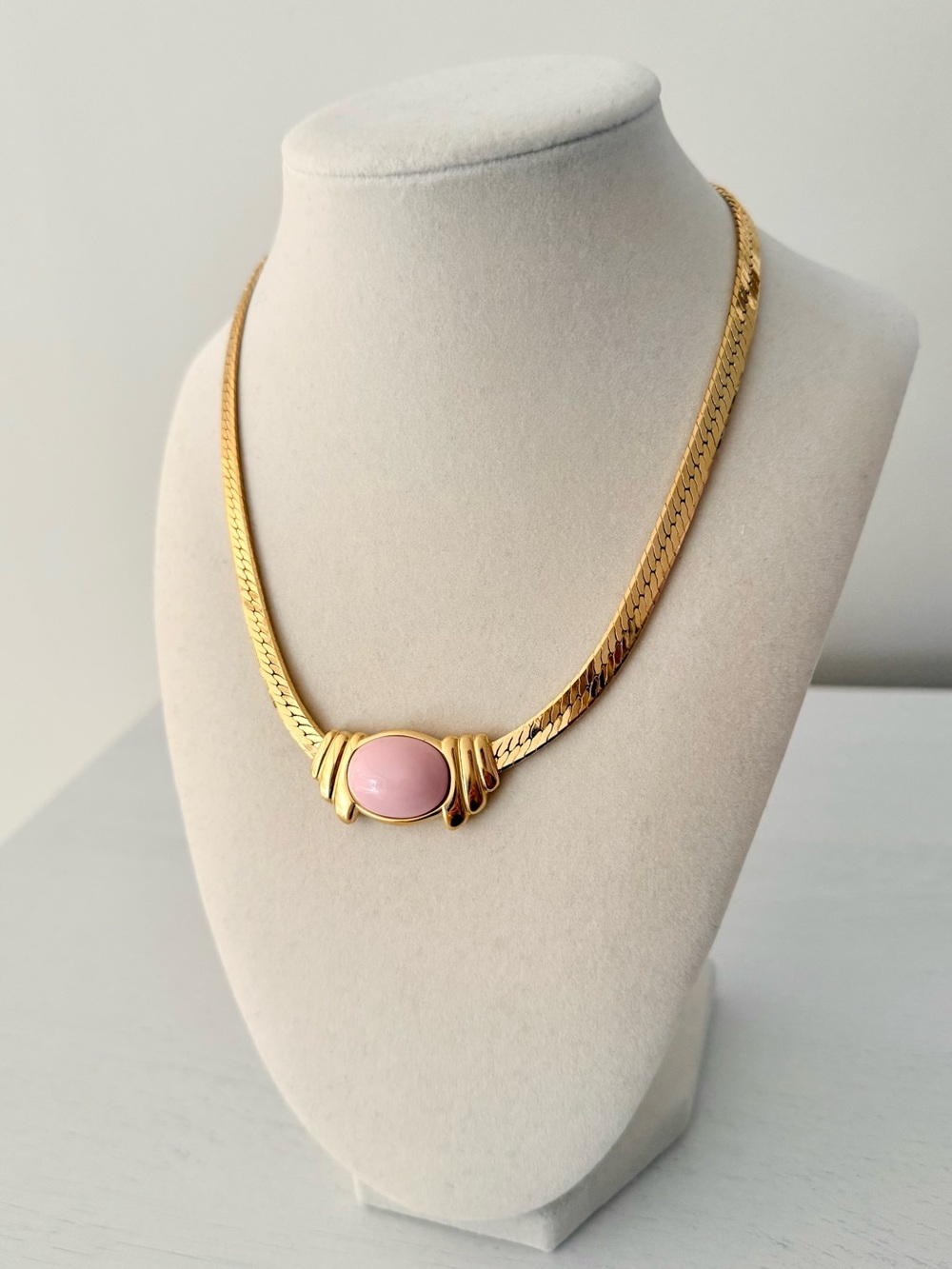 Trifari Vintage Pink Cabochon Necklace